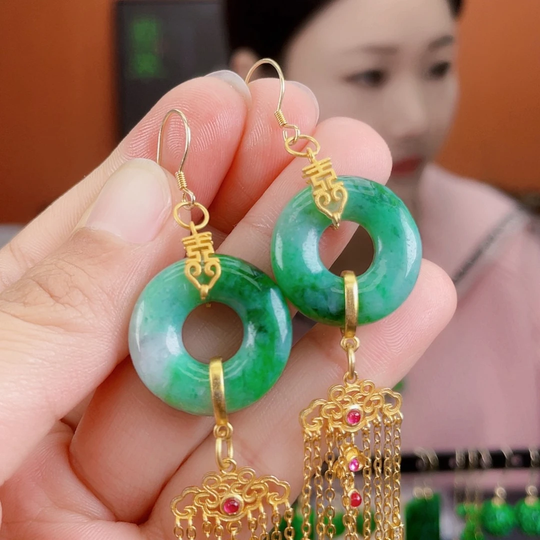 翡翠银S925镶嵌耳饰