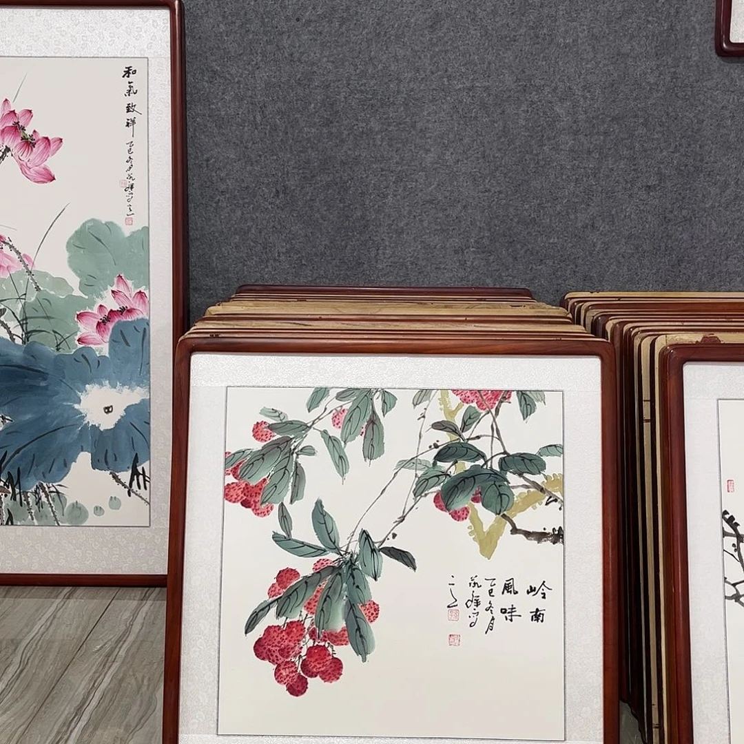 国画书画作品带框63×63