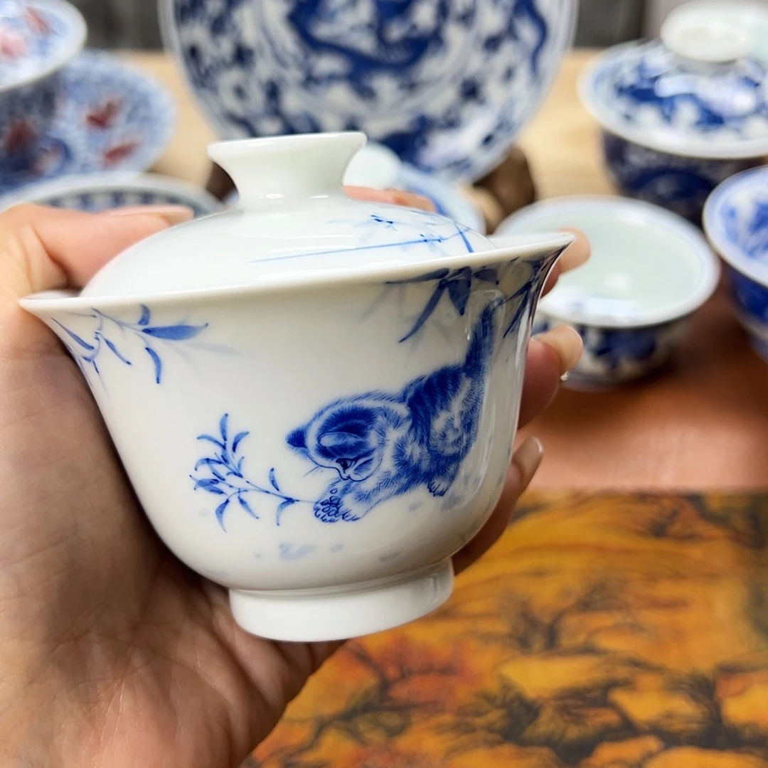 杯景德镇猫咪盖碗