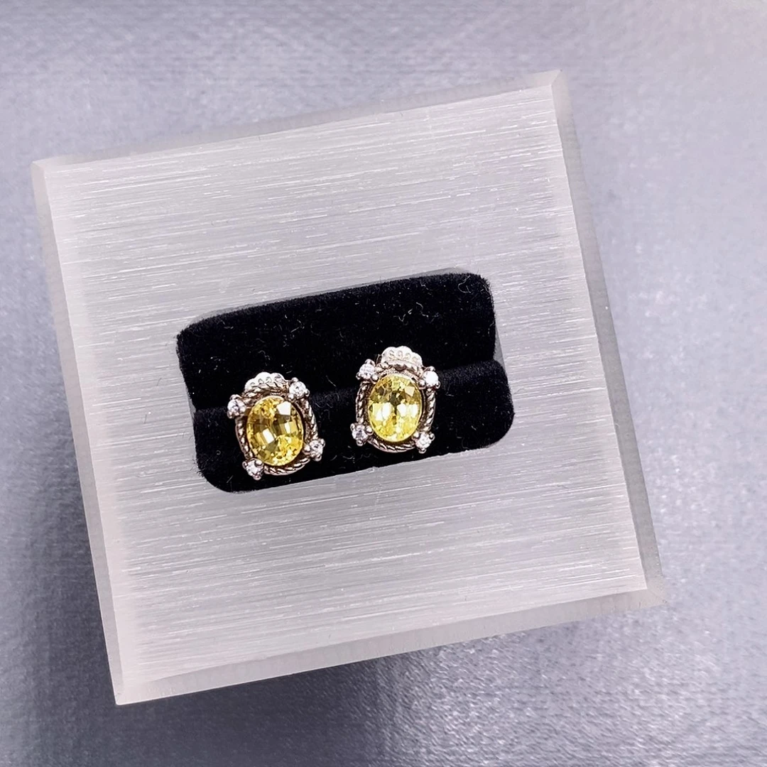 耳饰蓝宝石银S925镶嵌