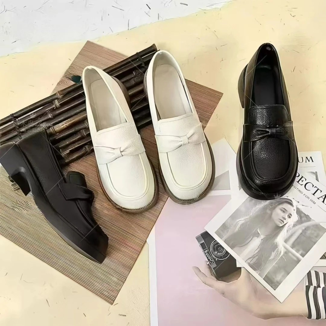 乐福鞋女2025新款夏软底白色小皮鞋女士平底单鞋职业女鞋面试鞋子