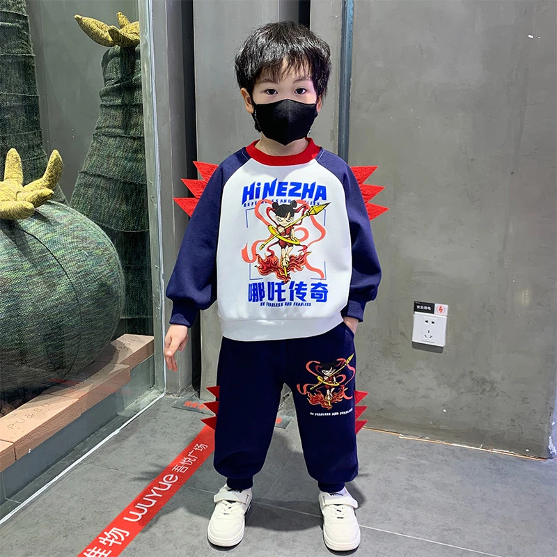 哪吒衣服男童套装春秋款2025新款男孩帅气网红时髦休闲运动儿童装