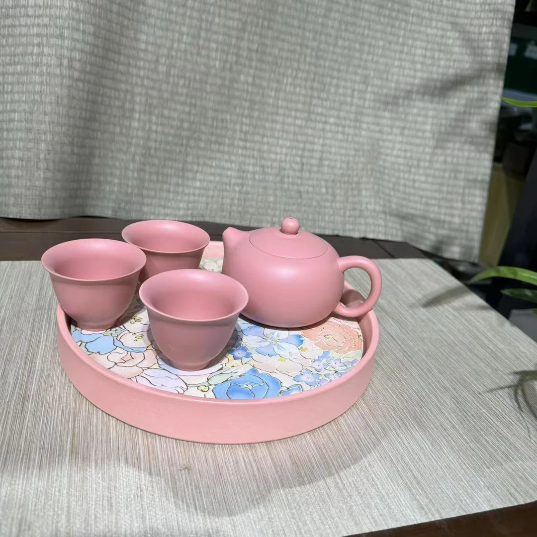 【中国邮政专属链接】叶老师粉紫砂壶加三杯带茶盘 LL056