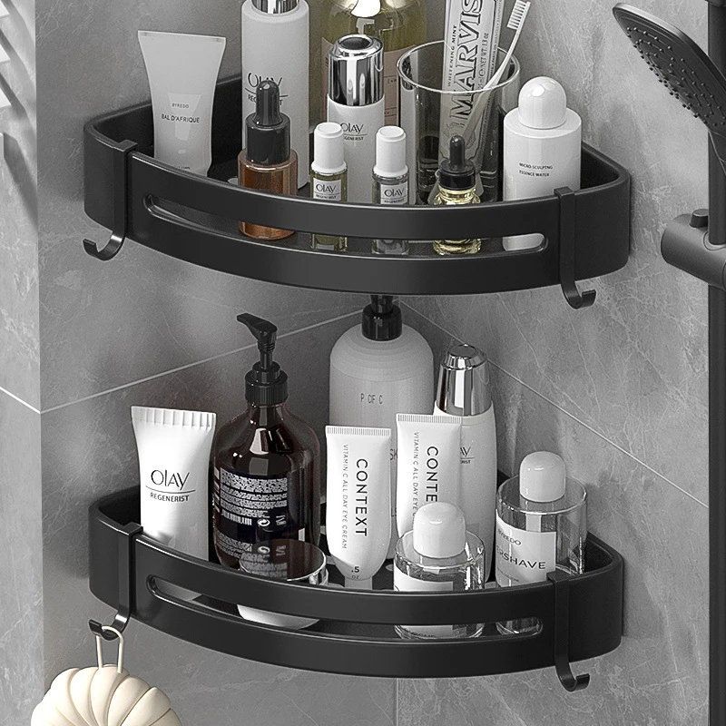 卫生间三角篮免打孔置物架浴室扇形转角架卫浴太空铝三角架免打孔