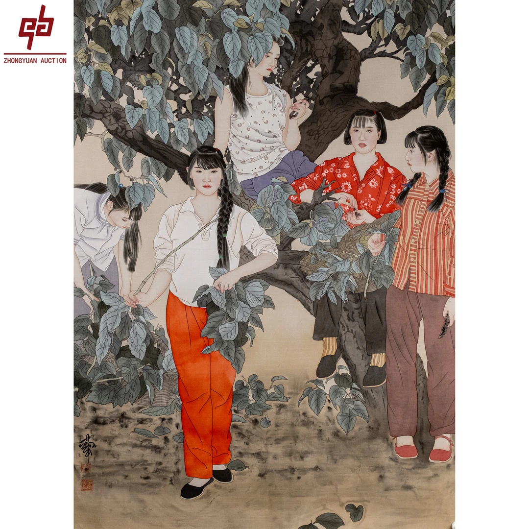 "lot5976 何家英 人物 绢本原片 89cm*124cm约9.9平尺"