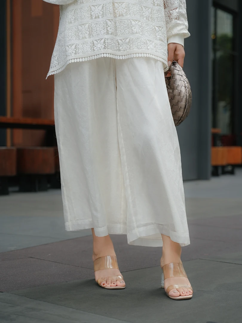 爱妃原创【雅纱】直筒裤阔腿裤高腰休闲裤绣花长裤欧若新中式86979