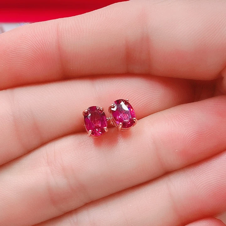 石榴石耳钉银S925镶嵌5✖️7