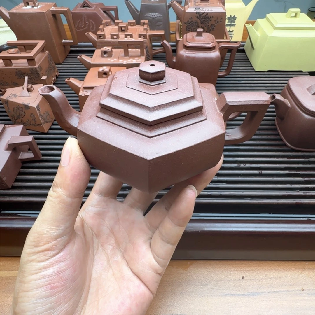 紫泥壶半手工紫红泥六方雪华150c c