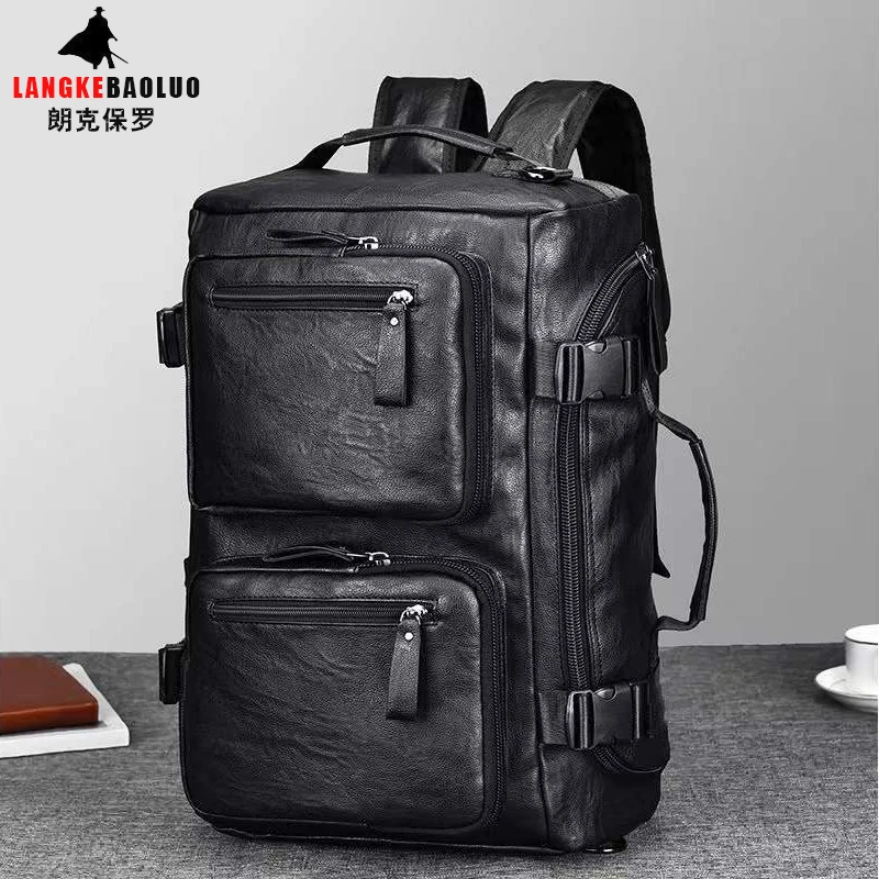 2025新款男士多功能旅行包大容量双肩包牛皮户外防泼水真皮斜挎包