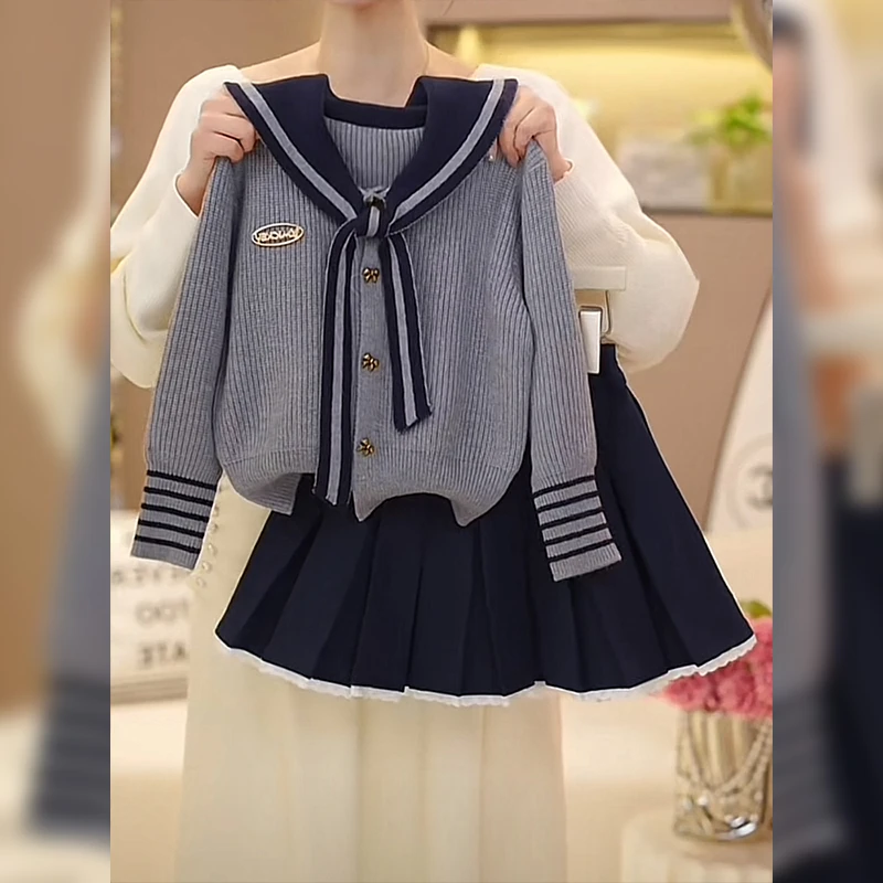 女童外套春秋2025新款女孩超好看学院风开衫套装女大童春装半身裙