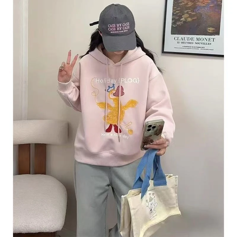 7021 小鸭带帽卫衣粉色（L衣长61左右）