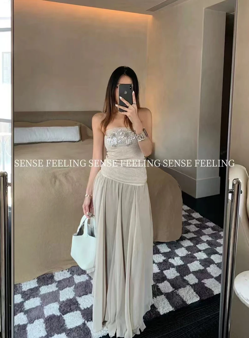 SENSE新款 重工抹胸加半身裙套装