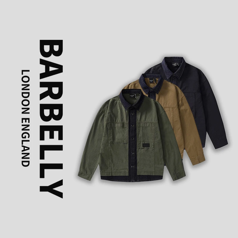 【娜先生】春款纯棉撞色牛仔拼接翻领正装设计感复古港风衬衫5307