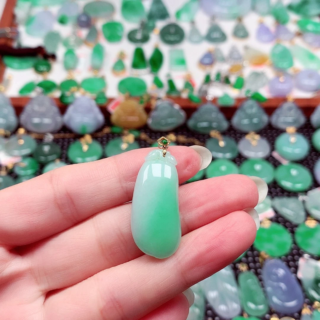 翡翠18K金镶嵌吊坠(不含链)