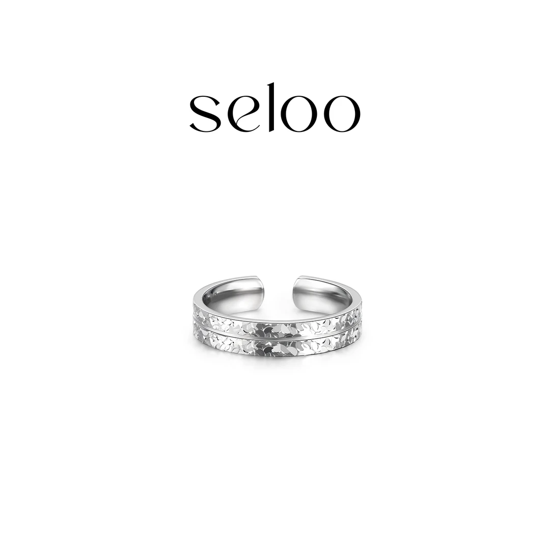925银戒指 Seloo【假双层鳞纹开口戒】轻奢时尚小众戒指SE508J334