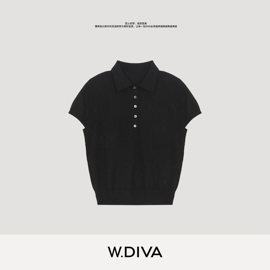 W.Diva【雅调】超细羊毛针织衫极细120ss毛条POLO翻领短袖52Z022571