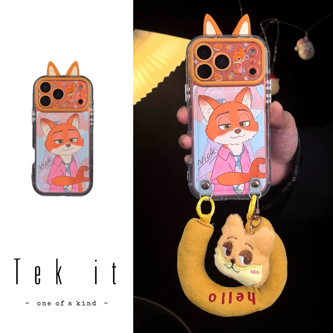 可爱立体耳朵尼克朱迪比心适用iPhone17promax手机壳苹果16挂绳15