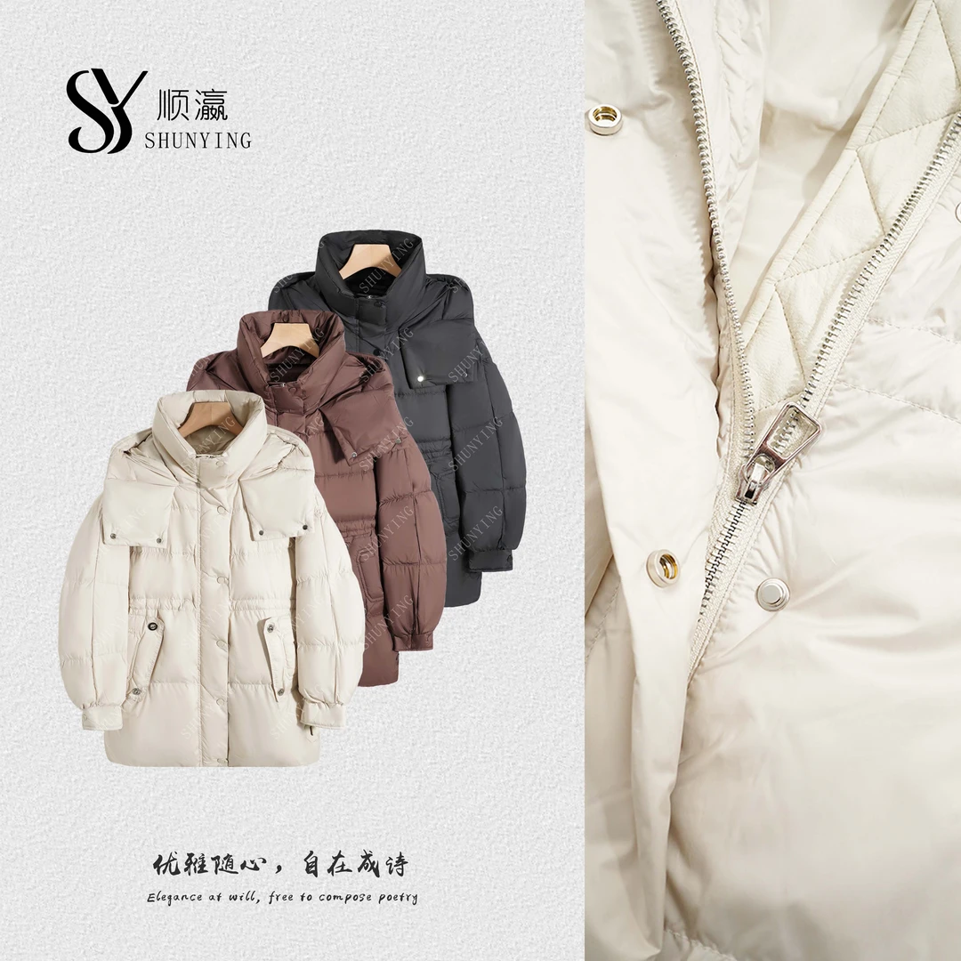 【仟娜】品质感爆棚！设计感时尚简约百搭保暖连帽羽绒服SY76YRF1095