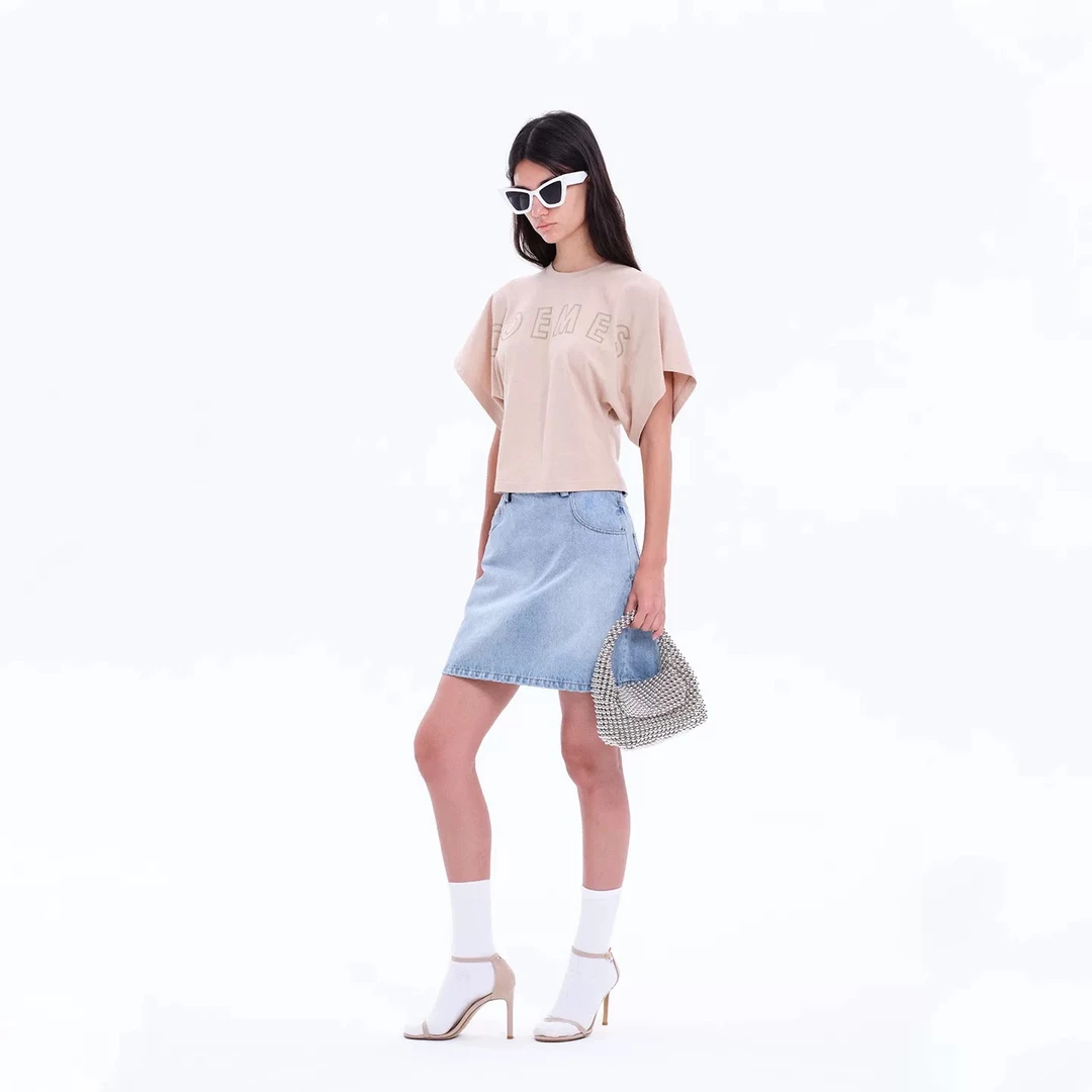 COEMES夏季百搭宽松落肩袖T恤简约字母休闲短袖上衣