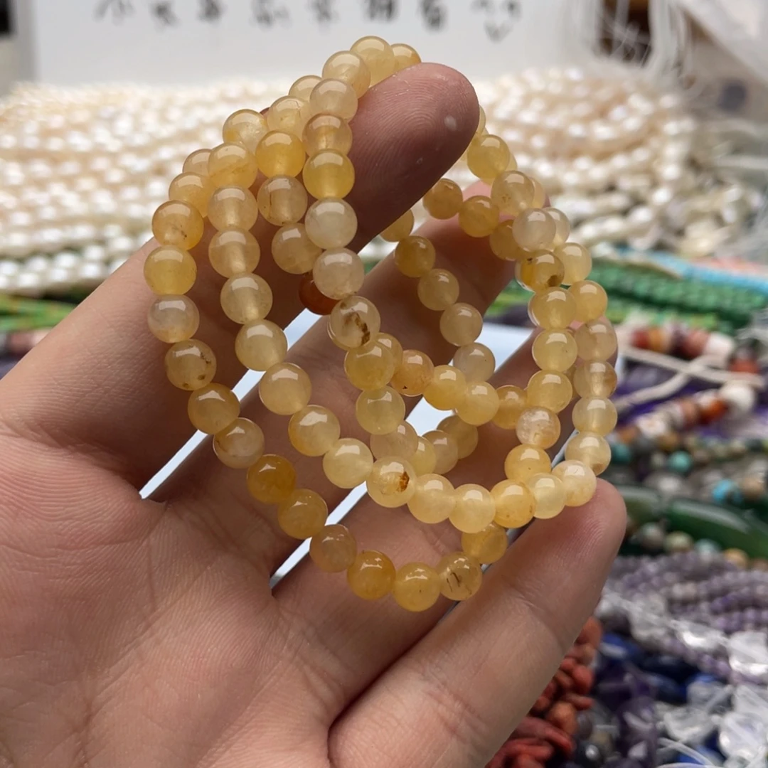玛瑙/玉髓合金珠宝半成品一条装卡6mm金丝玉圆珠多圈