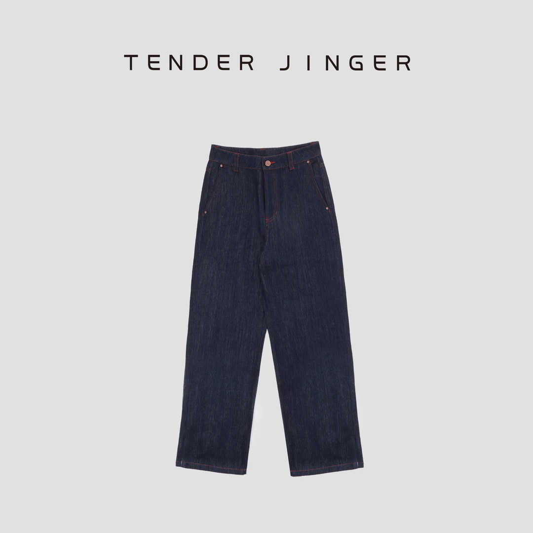 Tender Jinger｜线下专供 复古可折翻直筒牛仔裤T53XJ41204