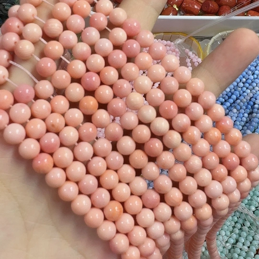 玛瑙/玉髓发饰未镶嵌一条6-7mm粉豆豆圆珠
