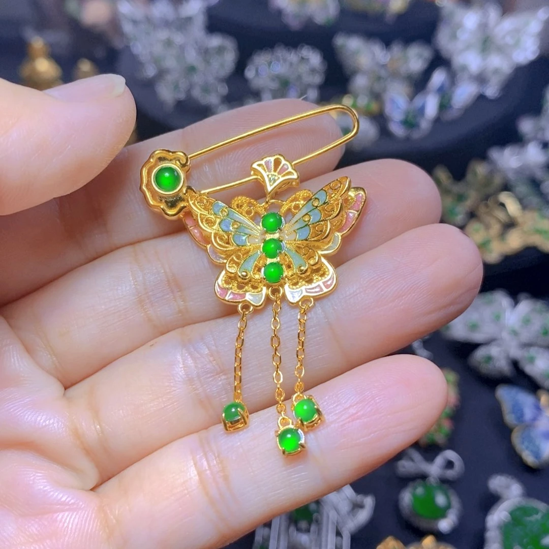 翡翠银S925镶嵌吊坠(不含链)天然资源