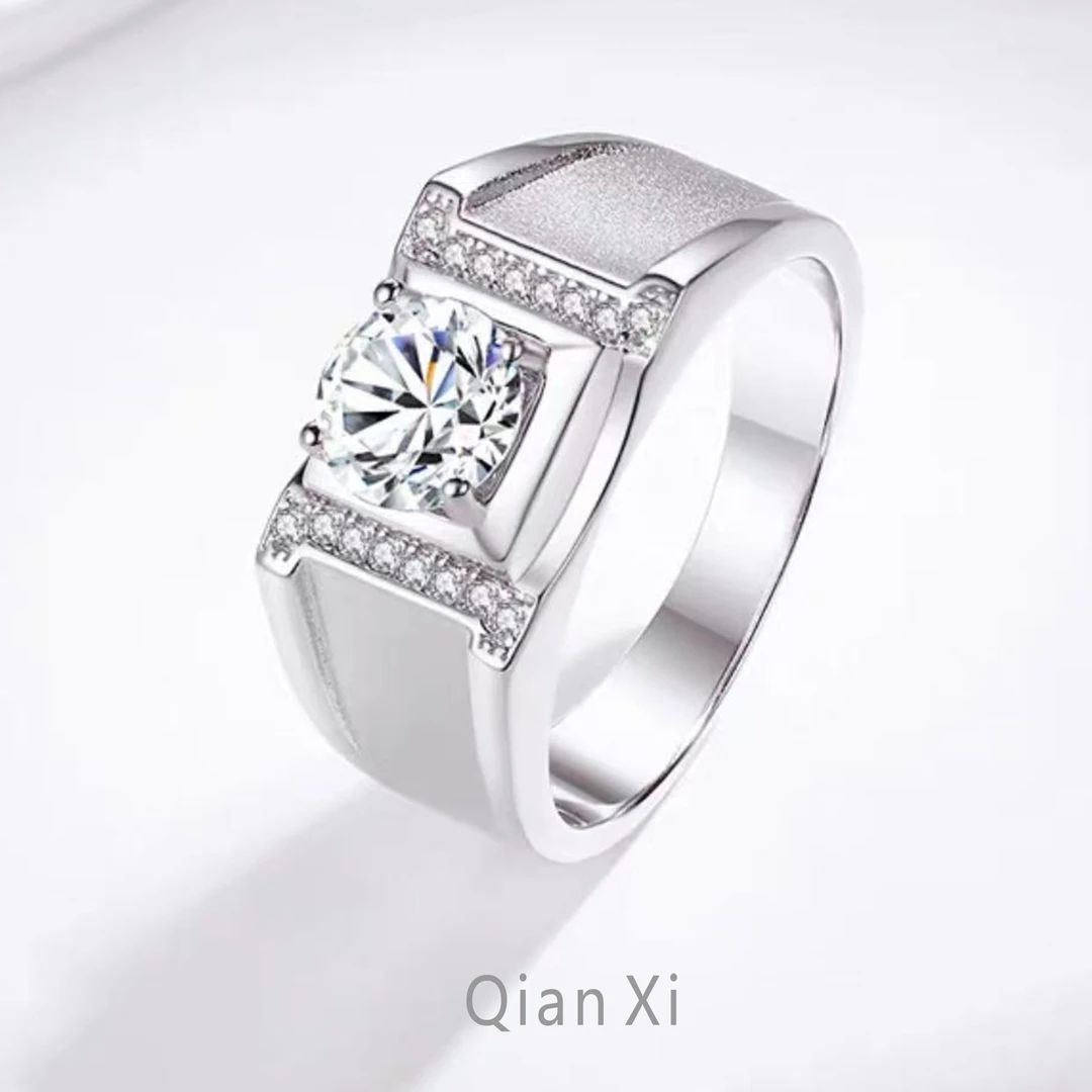 925银莫桑石戒指 925银莫桑石戒指-绅士男戒1-2克拉-合成碳硅石