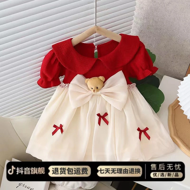 女童连衣裙夏小熊蝴蝶结洋气韩版童装仙女风女宝宝背心裙潮小童装