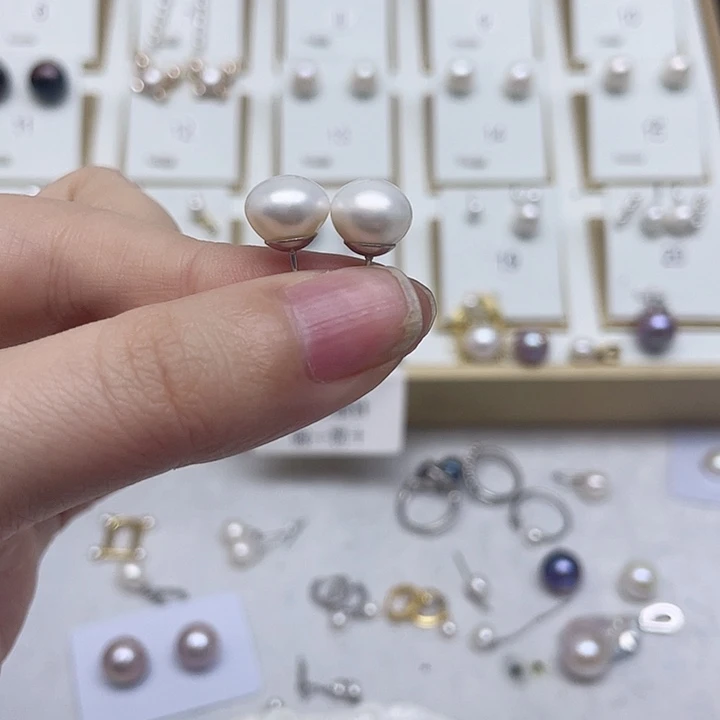 淡水珍珠耳饰银S925镶嵌桃**甜