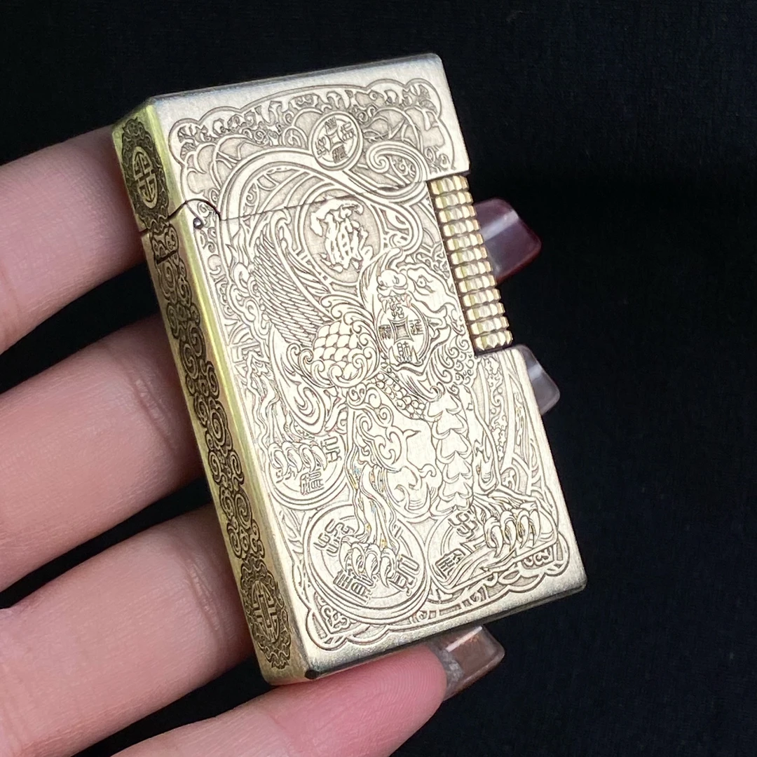 开门红【Quercia朗声2版吞钱貔貅】纯黄铜煤油打火机高密封清脆钢音