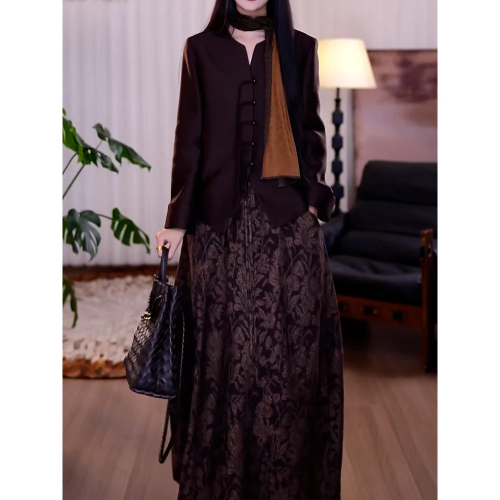 轻奢文艺风高级感裙套装女2025秋季新款时尚洋气长袖上衣+半身裙