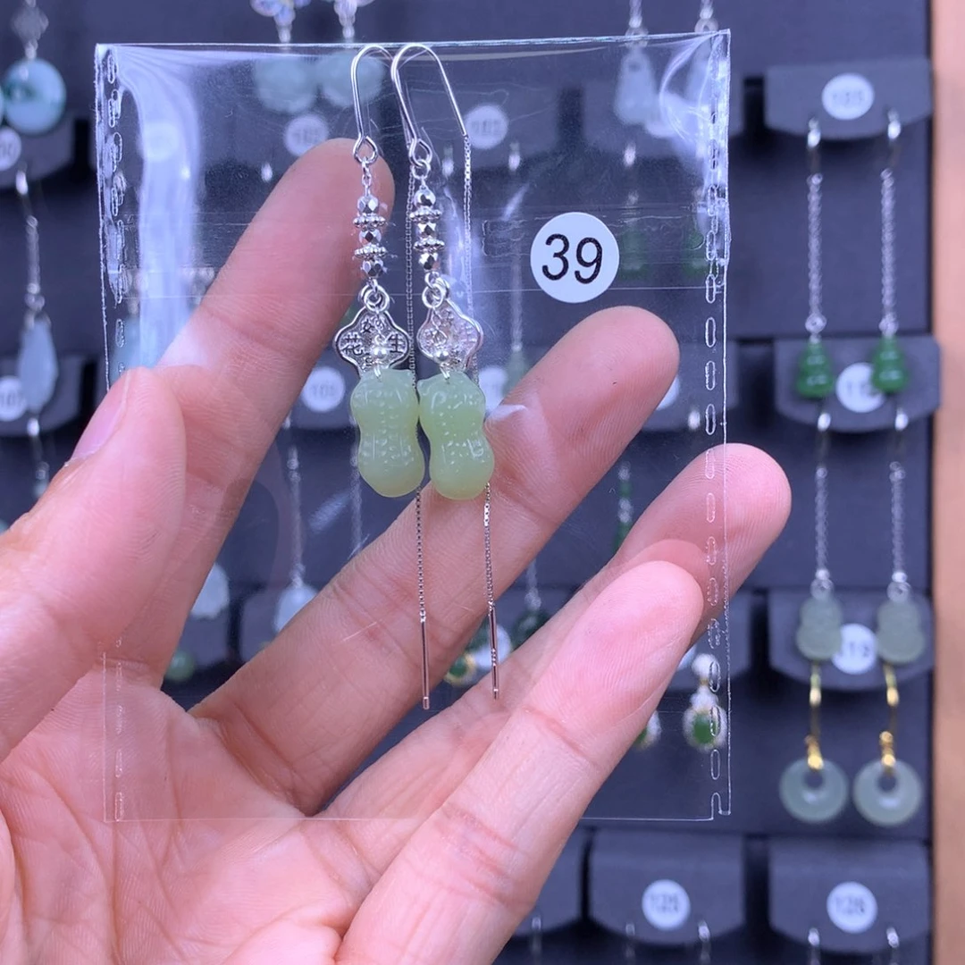 和田玉耳饰银S925镶嵌东****蒸