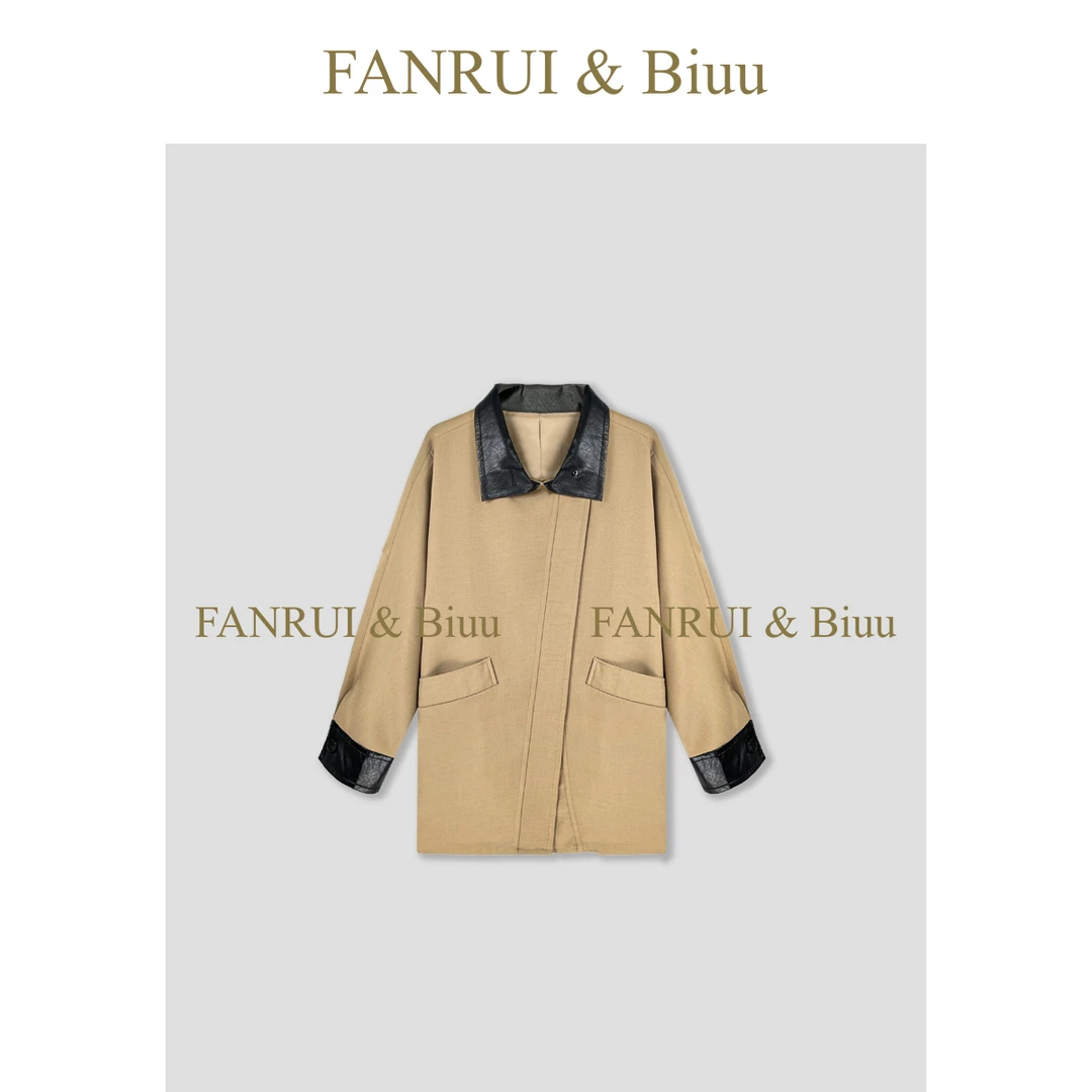 FANRUI/泛芮「车站钟声」撞色复古拼接中长款洋气高级感大衣B17616