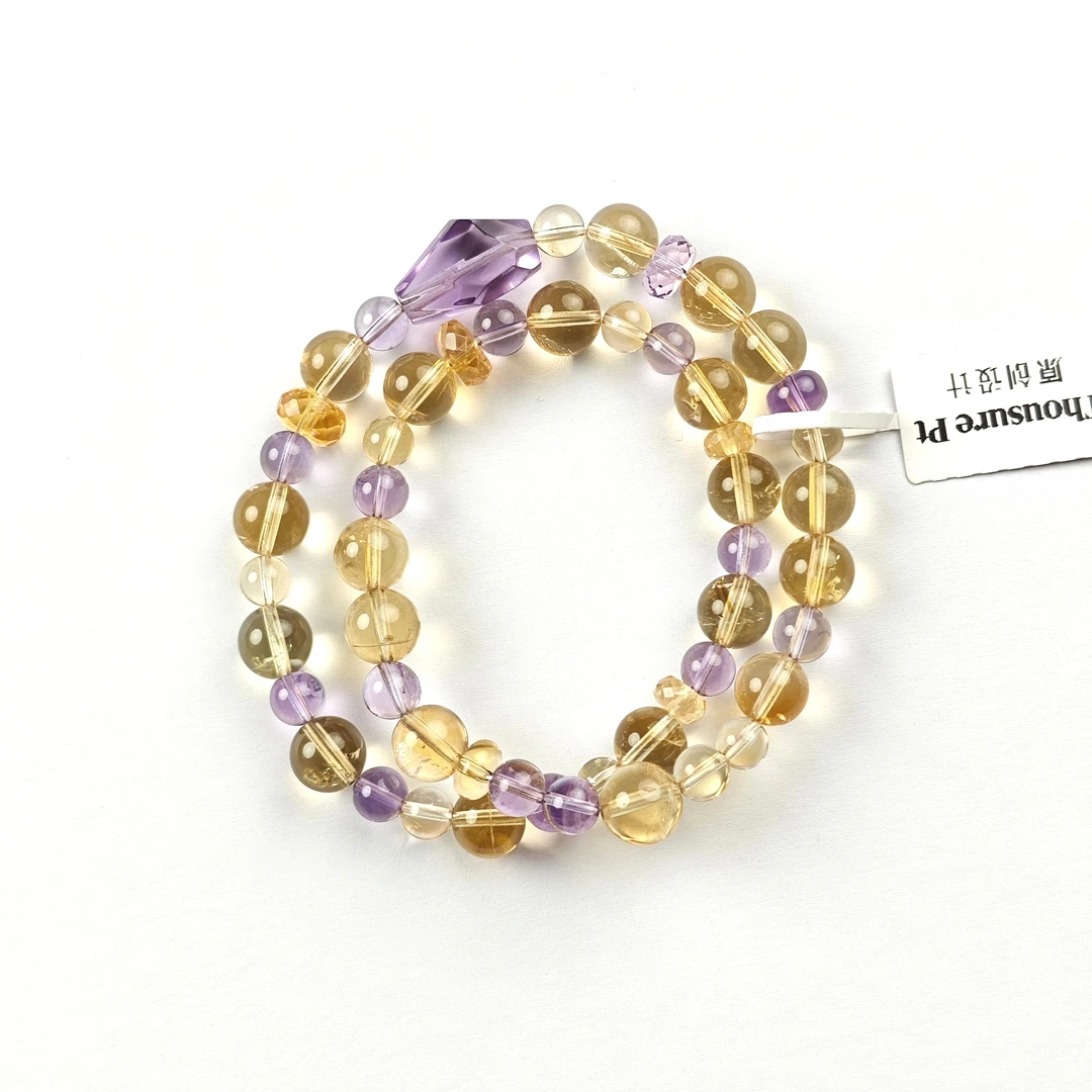 【Thousure Pt】天然巴西黄水晶紫水晶钻切随形双圈手串
