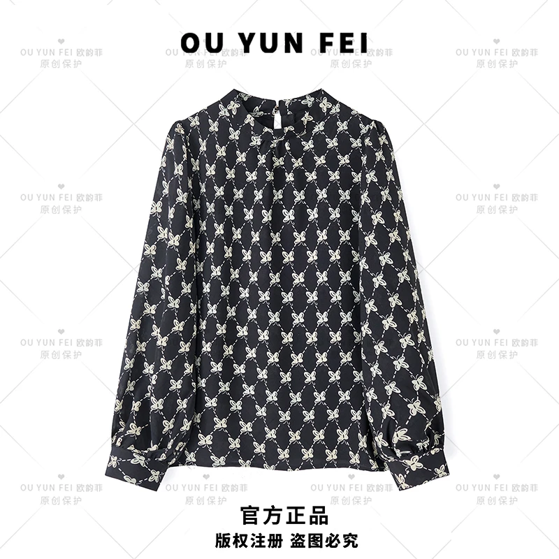 【小蝴蝶】春秋印花气质时尚休闲女士长袖满印衬衫H6123