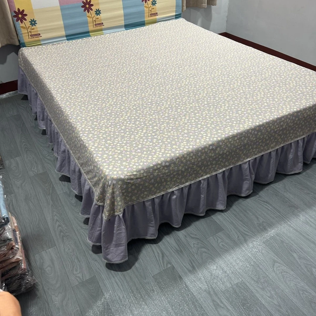 紫色夹棉碎花四件套大床裙床单加密加厚不掉色防尘不缩水、不跑床