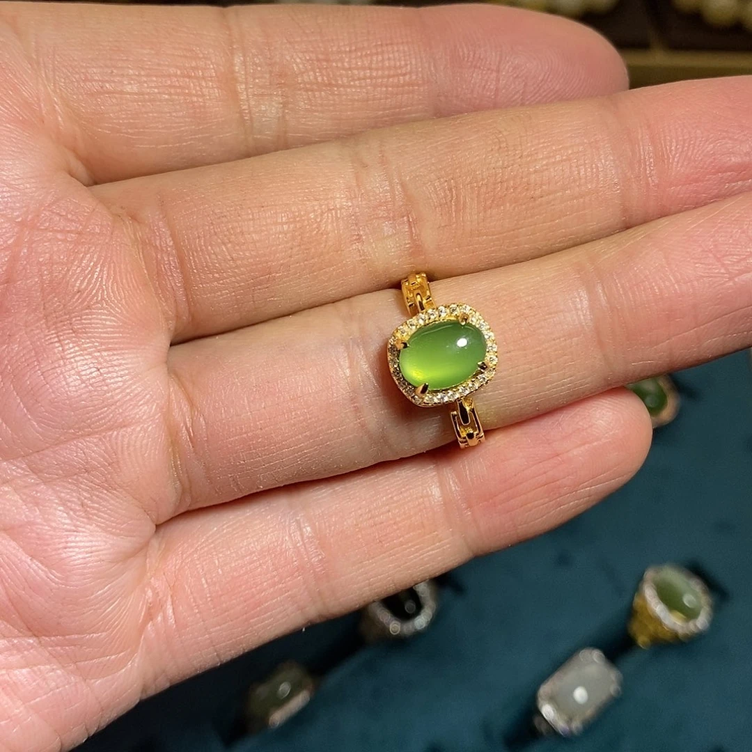 【闪购商品】银S925镶嵌戒指和田玉（碧玉）