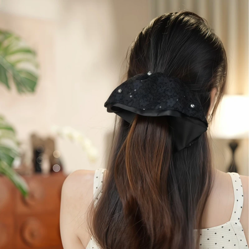 春夏韩版时尚百搭裙边发圈黑色气质优雅头饰网纱超仙法式简约发饰