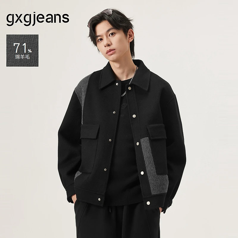 gxg.jeans男装  撞色拼接设计简约通勤时尚短大衣外套 25年秋新品