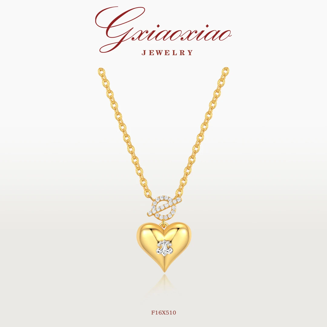 铜合金项链 【鸢尾心徽】轻奢气质高级爱心鸢尾花项链 F16X510