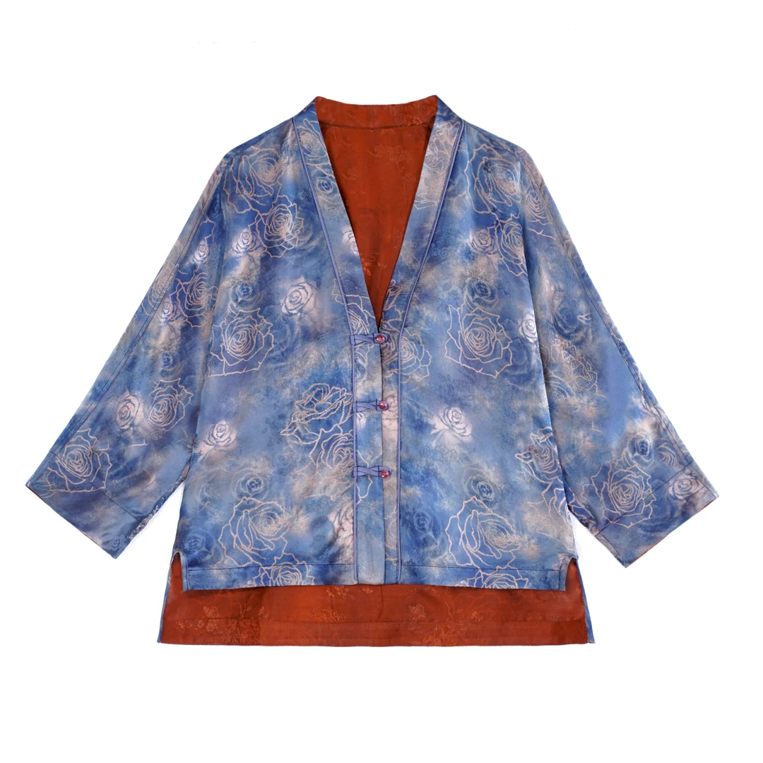 2025春夏新款宽松百搭新中式提花桑蚕丝开衫上衣BC2530509