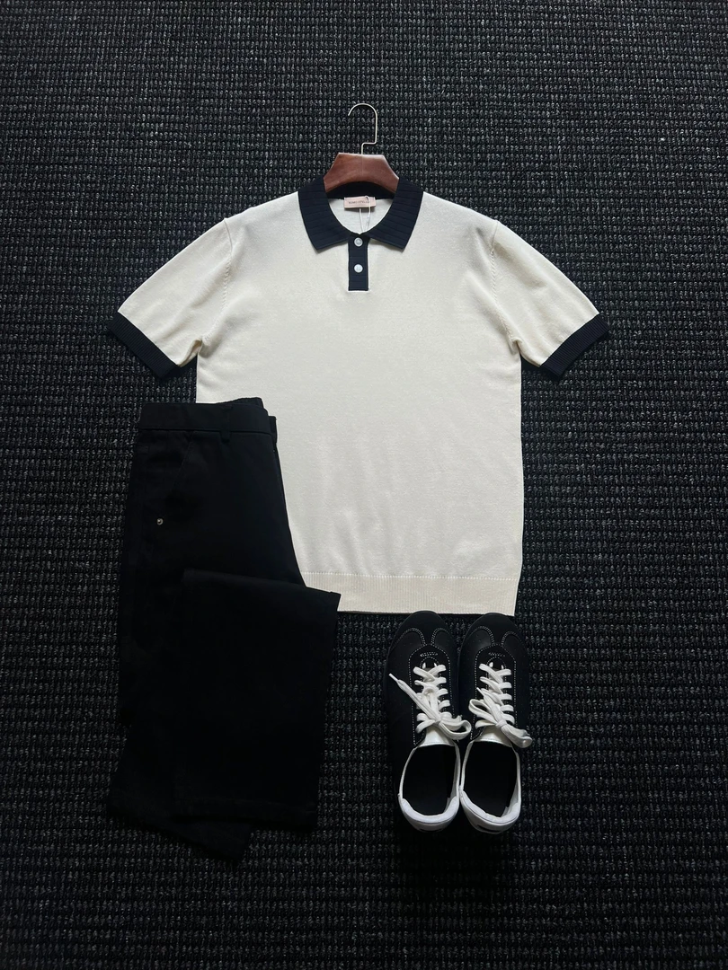 夏季时尚复古拼色凉感短袖polo衫男士百搭翻领透气男生衣服高级感