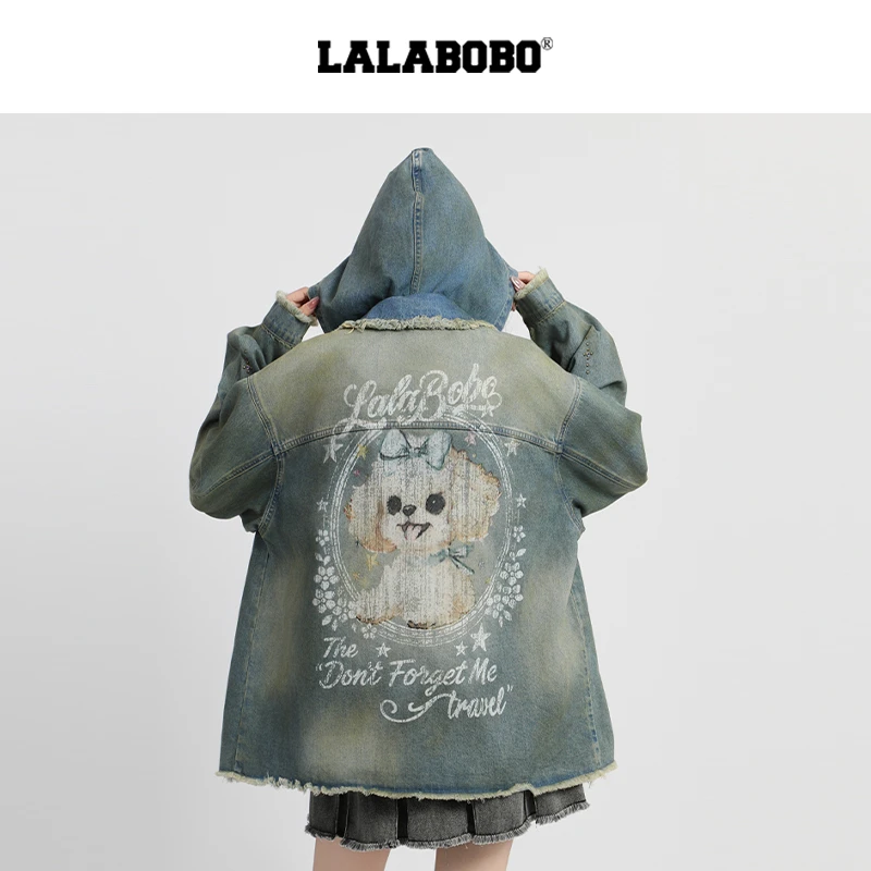 金源LALABOBO25年秋新款原创连帽慵懒风印花外套LBEC-WSJW15