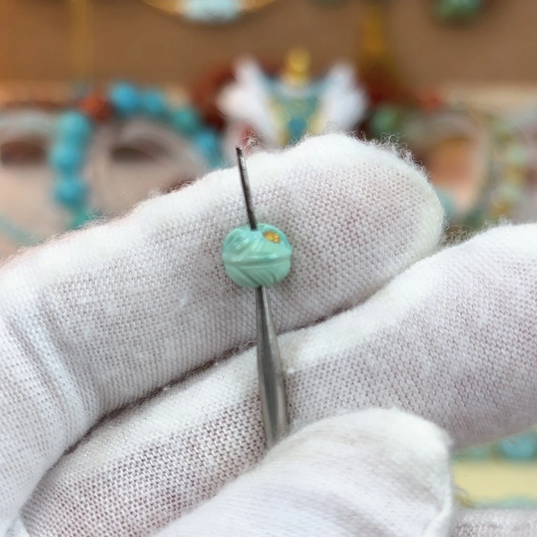 布艺绿松石羽毛扣 7.2mm