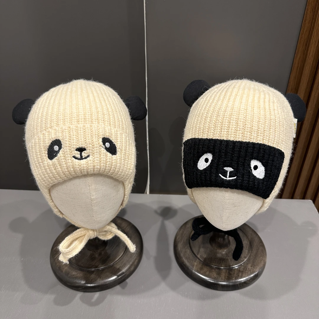 【萌娃】宝宝帽子秋冬毛线帽儿童加厚保暖套头护耳帽熊猫婴儿针织帽