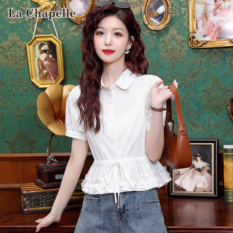 拉夏贝尔显瘦设计感减龄短袖衬衫女2025夏季新款百搭时尚气质衬衣