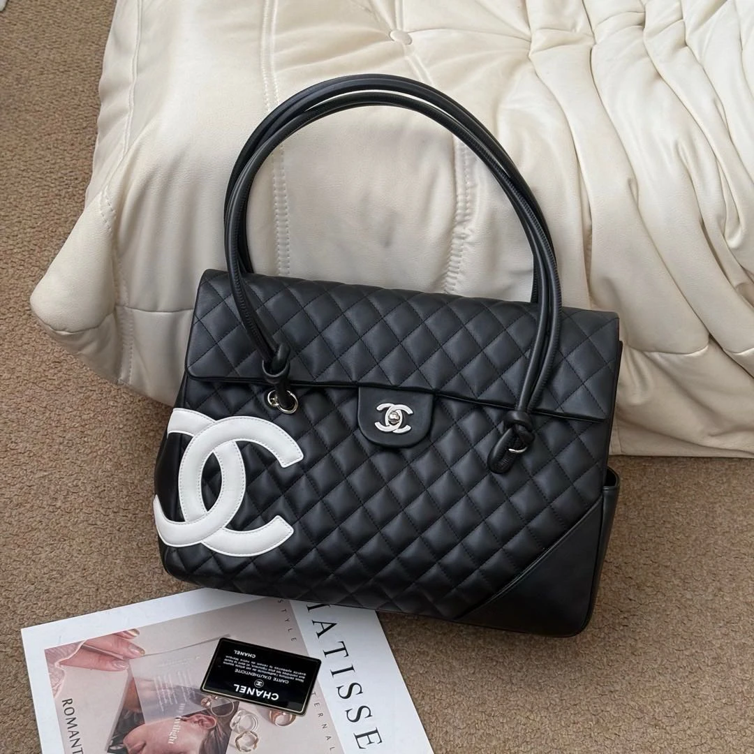 95新 Chanel/香奈儿 Chanel 黑白 牛皮 康鹏机场包/658352935