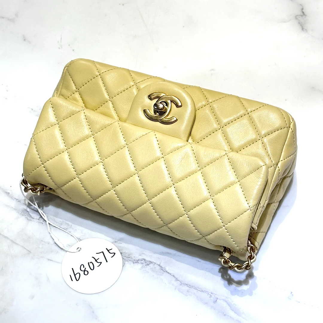 95新 Chanel/香奈儿 夏七中古/黄色cf大mini单肩包 1680575