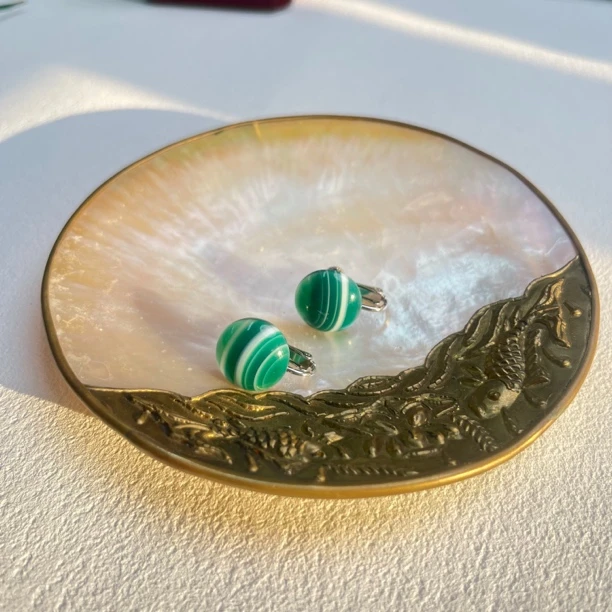 铜合金玻璃耳饰 【六六中古】孤品复古耳夹ap7274
